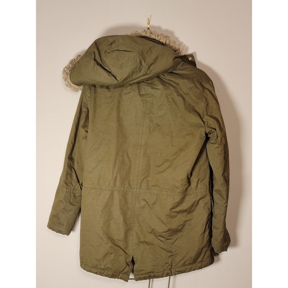 Banana Republic Faux Fur-lined Hooded Parka Coat Jacket Full Zip Olive Green XS - Picture 6 of 8